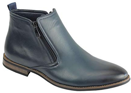 Xposed Mens Chelsea Boots Retro Classic Low Ankle 2 Zip Smart Casual Shoes UK Sizes