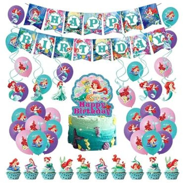 CMDXBD Mermaid Geburtstag Deko Meerjungfrauen Luftballons Girlande Kuchendeckel Spiralornamente 45 Count Mermaid-themed Colors