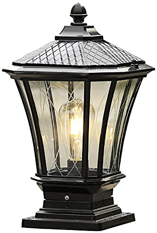 Mengjay Sockelleuchte Außenleuchte Retro Spalte-Lampe Rasenleuchte Außen E27 Wasserdichte Hoflampe aus Schwarz Aluminium Pollerleuchte Eingang Patio Park Landschaft Außen-Beleuchtung