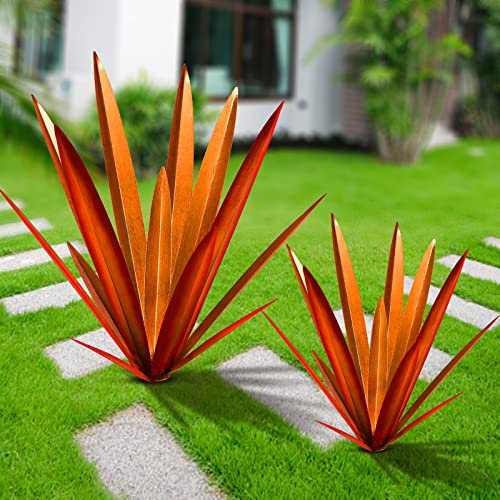 Homight Große Agave Skulptur Rustikale Metall Agave Pflanze Outdoor Innendekoration Outdoor Rasen Dekoration Hof Holzpfosten Passender Garten Geeignet für Terrasse