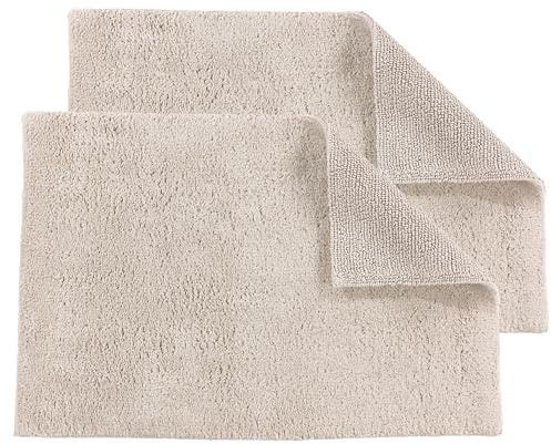 Schöner Wohnen Kollektion Badteppich einfarbig beige - 2er Set 60 x 90 cm – waschbare Badematte rutschfest Badezimmer - 100% Baumwolle – Duschvorleger Trockner geeignet