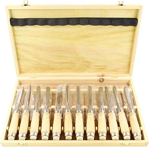 OITTo Set di scalpelli per Intaglio del Legno Professionale - 12 Strumenti affilati per Principianti e Professioni Scultura Fai da Te Cera intagliata con Scatola di Legno per Il Trasporto