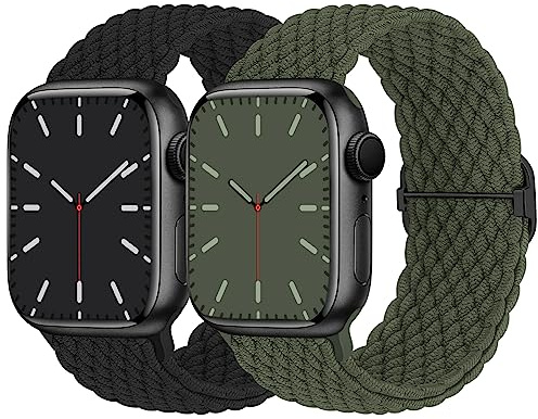 2 Pack Stretchy Braided Solo Loop Compatible for Apple Watch Straps 38mm 40mm 41mm 42mm 44mm 45mm 46mm 49mm, Adjustable Sport Stretch Elastic Band for iWatch SE3/Series 11 10 9 8 7 6 5 4 3 2 1