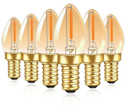 Caldarax C7 LED Glühbirne, E12 Edison Birne 0.5W Kerzenlampe Ersatz 5W Glühbirne, Amber E12 LED Filament für Nachtlicht, 50LM 2200K Warmweiß, Nicht Dimmbar, 6 Stück