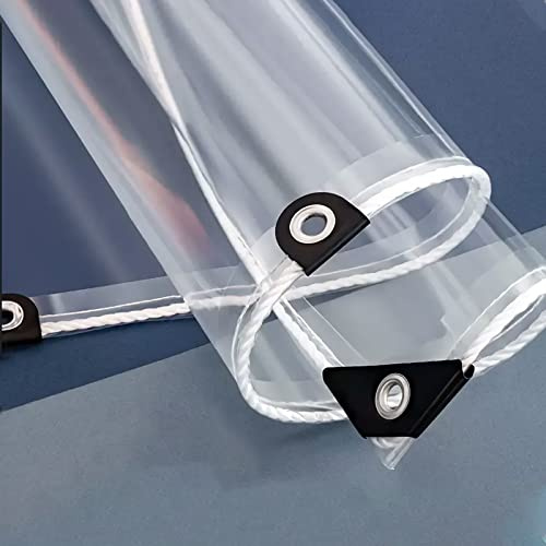 AMXFS Transparente Plane mit Ösen 0.35mm wasserdichte Klare Abdeckplane Tarps aus PVC 2.2x4.8m Durchsichtige Regenfestplanen Windschutz Plane für Camping Vordach Carport Zelt