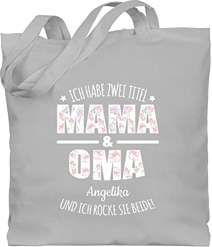 Geschenk mit Namen personalisiert by Shirtracer - Baumwolltasche - Ich habe zwei Titel Oma und Mama | Oma Muttertagsgeschenke Großmutter Geschenk Geburtstag Omi Geschenk Muttertag