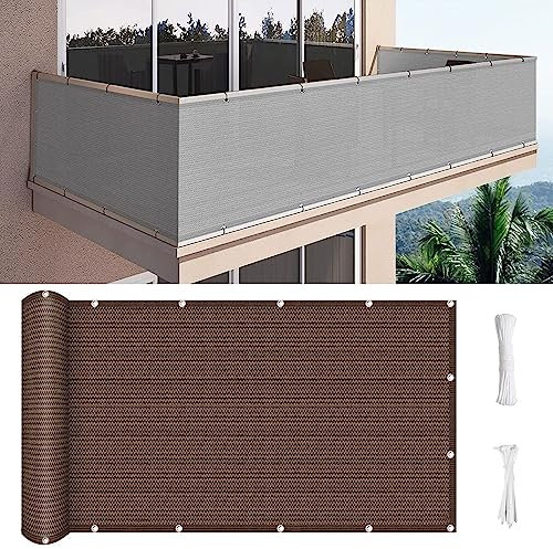 Balkon sichtschutz 100 x 650 cm Sonnenschutz atmungsaktiv Balkon Sichtschutz Balkonbespannung mit Ösen und Kabelbinder für Garten Balkon Terrasse Outdoor, Braun
