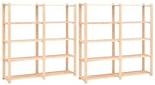 Hommdiy Kiefernholz Massiv Lagerregal 5 Böden Standregal Bücherregal Haushaltsregal Küchenregal Kellerregal Büroregal Holzregal 2 STK. 170x38x170cm Massivholz Kiefer 500kg