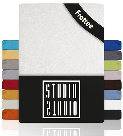 STUDIO Basic Frottee Spannbettlaken 120x200cm – weiches Frottee-Spannbetttuch aus 80 % Baumwolle & 20 % Polyester – Weiß – Öko-Tex Zertifiziert, bügelfrei & elastisch – für Matratzen 15–25cm