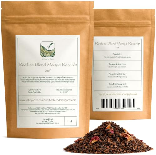 Rooibos Mango Escaramujo Mezcla - Redbush Afrutado Hoja Suelta Sudáfrica | combina sabor tropical dulce con notas ácidas perfectas para infusión fría o caliente