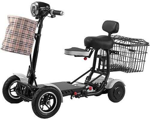 ZT6F MKYOKO Faltbarer 4-Rad-Mobilitätsroller für Senioren Elektro-Rollstuhl Gerät mit Ladegerät und Korb enthalten für Reisen, Erwachsene, ältere Menschen,Weiß,15.6Ah