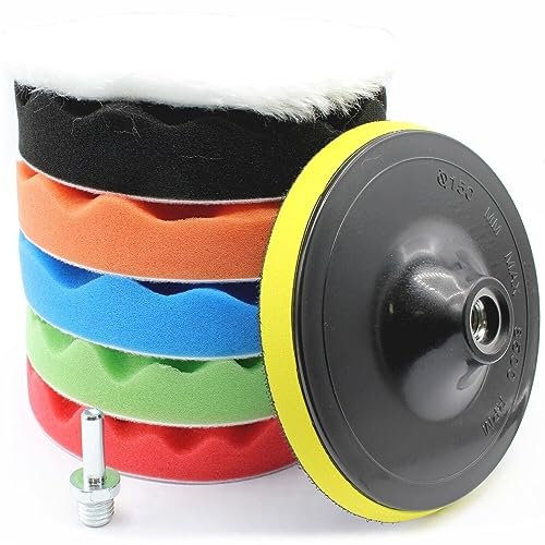 Set 8 Tlg 100 mm Polierset Polierschwamm Polierpad Polierscheibe Klettverschluss Auto Polieraufsatz Polierteller für Winkelschleifer Poliermaschine und Akkuschraber