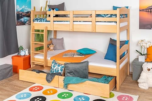 Etagenbett/Stockbett 90 x 200 cm für Kinder Easy Premium Line K17/n inkl. 2 Schubladen und 2 Abdeckblenden, Buche Massivholz Natur lackiert, teilbar