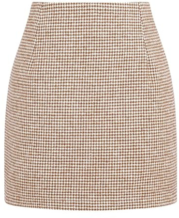 Kinghua Minifalda de lana a cuadros para mujer, otoño e invierno, cintura alta, ajustada, falda lápiz, M