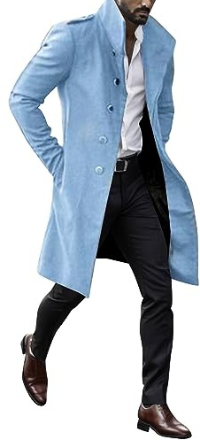 Fulidngzg Soprabito Uomo Doppiopetto Business Lana Giacca Slim Fit Elegante Colletto Risvolto Spolverino Casual Sottile Cappotto Lavoro Lungo Soprabito Outerwear Invernale