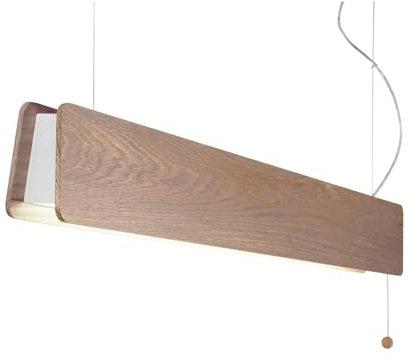 Licht-Erlebnisse Hängelampe Holz 98 cm lang H: max. 150 cm verstellbar mit Zugschalter inkl. LED 3000 K 2300 lm in Eiche Weiß blendarme Pendelleuchte Esstisch