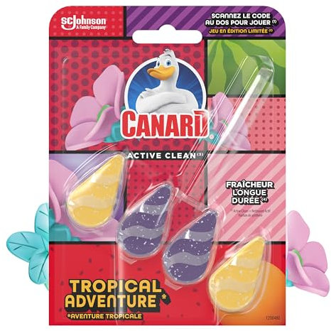 Canard WC Active Clean Edition LimitéeTropical Adventure - Bloc pour les Toilettes -Fraicheur à Chaque Chasse - Jusqu'à 3 Semaines d'Efficacité - 1 Bloc WC