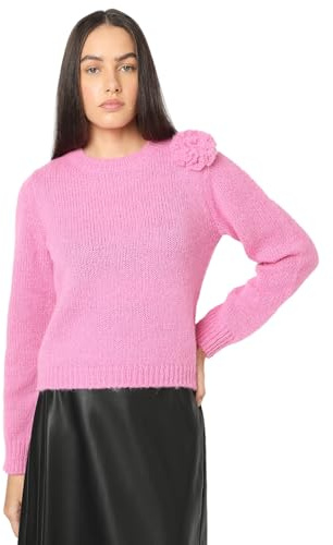 VERO MODA Vmadia LS O-Neck Flower Jersey Ga Punto, Rosa Fucsia, S para Mujer