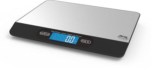 ABCON Multipurpose Digital 10kg 22lb Large Kitchen Postal Parcel Weighing Scales with USB Anti-Fingerprint Slim Cooking Baking Food Ingredients Liquid Weigh & Add in Same Bowl Stainless Steel Platform
