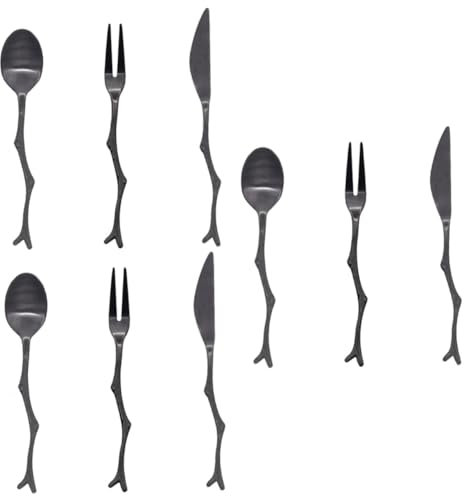 MAGICLULU 9 Piezas utensilios para servir acero inoxidable kit de vajilla cucharas postre cubiertos tenedores de frutas juego de cuchara y tenedor antiguo Cuberteria alimento