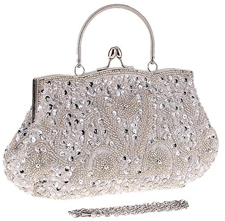 Perlen-Clutch, große Kapazität, Balltasche, Braut, Damen, Vintage-Abendtasche, Luxus-Handtasche, Damen-Clutch, Handtasche, Handtasche, Clutch, Party, Abschlussball, für Date, Party, Hochzeit, silber,