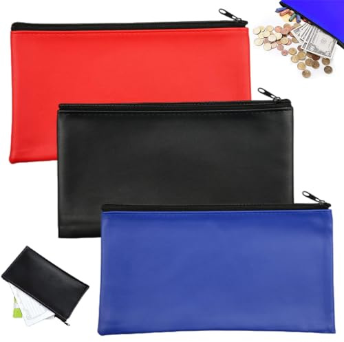 YOYEAH Banktaschen aus Kunstleder, 3er Set in blau, rot und schwarz, Größe 25 x 16 cm, geeignet für A5 Dokumente, perfekt für Business, Haushalt und Schule, hochwertige Geldmappe