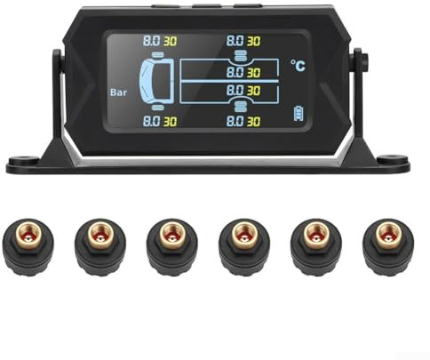TPMS Reifendruckkontrollsystem, kabellos, solarbetrieben, mit 6 externen Sensoren, für Auto, Wohnmobil (15 bar)