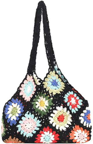 LIFKOME Borsa Patchwork Borsa Di Tela Del Crochet A Tracolla Borse All'Uncinetto Per Le Donne In Tessuto Del Crochet Delle Donne Del Tote Estetica