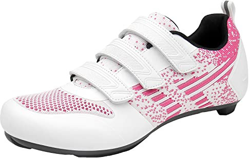 ZHENSI Damen-Fahrradschuhe, Rennrad-Mountainbike-Schuhe Kompatibel Mit Delta Cleats Hook-Ring-Freizeit-Fahrradschuhen,Rosa,42 EU