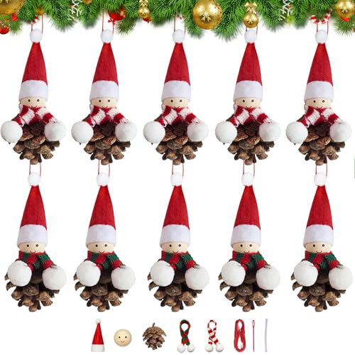 DONQL 10 Set Christmas Tree Decorations - Pine Cones Santa Claus Ornaments, Christmas Crafts, Xmas Decorations With Natural Pine Cones