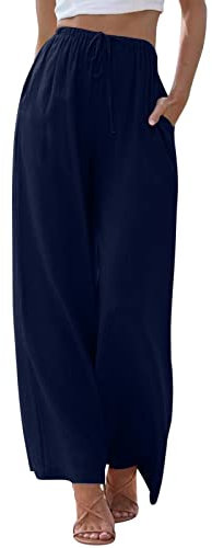 Frauen hoch taillierte Hose mit weitem Bein Mode Elastische Hose mit Kordelzug Bequeme Lange Hose mit geradem Bein Taschen Label S Damen Hose Damen Stretch Hose 46
