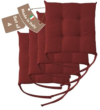 Il Tuo Artigiano Design 4 Stuhlkissen im Set, 40 x 40 cm 6 cm dick, Polsterung aus Schaumstoff und weichem Acryl, Sitzkissen Stuhl 4er Set, Stuhlkissen Outdoor 40x40 (4, Bordeaux)