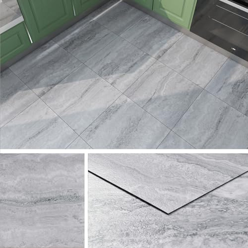 Livelynine PVC-golvbeläggning Självhäftande Kakeloptik Marmor Grå 30x30CM Vinylgolv Självhäftande Badrum Betongoptik Grå 16 stycken kakel Golv Kök Vardagsrum Hall Linoleumgolvbeläggning