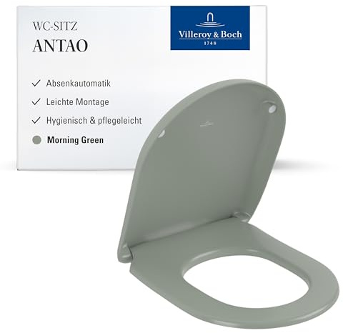 Villeroy & Boch Antao - Asiento de inodoro en forma de D con cierre suave – Plástico termoendurecible extraíble e irrompible – Pieza original – Verde mañana, mate