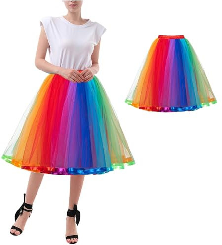 Tüllrock Große Größen Regenbogen Tüllrock Damen, Regenbogen Tüllrock,Tüllrock Damen Mit Riemen,Bunt Damen Tüllrock,Regenbogen Rock Damen Tüll,Tütü Damen,Regenbogen Kostüm,Für Karneval,Halloween,Faschi
