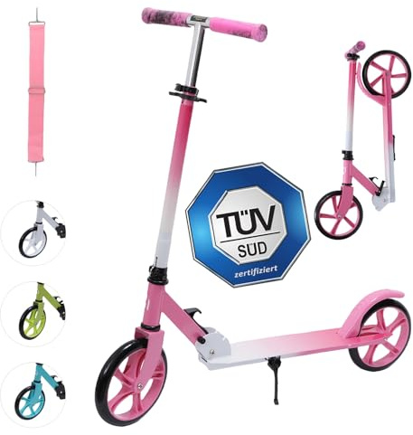 Habib Cityroller - Kick Scooter - Kinderroller für Kinder und Jugendliche Zertifiziert vom TÜV Süd - Faltbarer Aluminium-Tretroller Höhenverstellbar - 200mm Räder - Tragbar - ab 10 Jahren