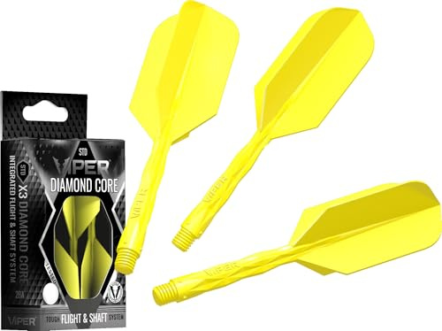 Viper Diamond Core - Sistema Integrado de Vuelo y Eje de Dardos – Accesorio de Dardos de precisión con polímeros Resistentes para un Mejor Rendimiento, Juego de 3, Eje Medio, Vuelo Delgado, Amarillo