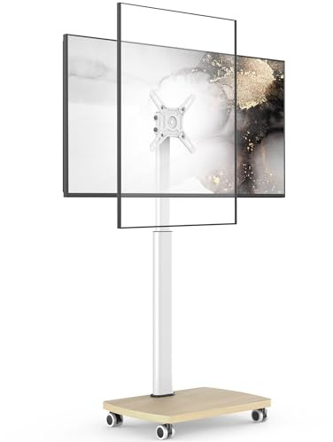 AOKCOS Supporto TV da Pavimento Orizzontale e Verticale per TV 19-42 Pollici, Carrello Porta TV con Ruote Base in Legno, Regolabile in Altezza & Girevole, fino a 20 kg max. VESA 200×200mm Bianco