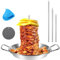 Spiedino verticale per barbecue, spiedino verticale in acciaio inox, per barbecue, spiedino, barbecue, griglia verticale in acciaio inox, con 4 spiedini rimovibili e 2 spazzole e brocca per olio