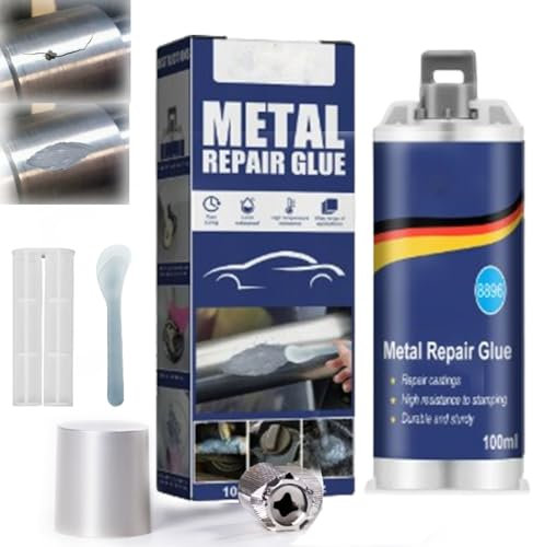 HOPASRISEE Metal Repair Glue, Strong Foundry Glue, Heavy Duty Epoxy Adhesive for Steel, Iron, High Temperature Resistant, Waterproof, Multi-purpose Industrial Strength Bonding Solution (100ml-2pc)
