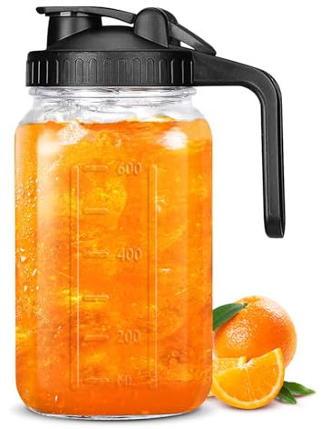 Mihlapi Breast Milk Pitcher, 32 OZ Mason Jar Pitcher with Lid Double Leak Proof,1 Quart Breastmilk Storage Containers for Fridge, Glass Jug for Sun Tea, Juice, Cold Brew Coffee