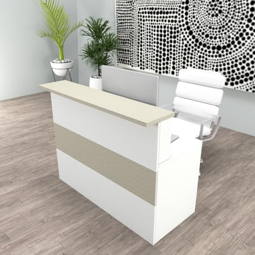 Henor Mostrador Cidacos - 100 x 60/75 x 110/75 cm. Madera con Mesa Interior. Ideal para Recepción Atención Oficina Espacios Comerciales. Blanco y Roble Stel.