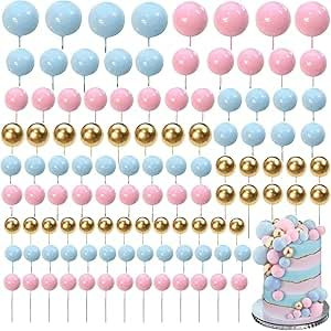 120 Pièces Boules de Décoration de Gâteau,BetterJonny Mini Topper de Gâteau de Ballon Balle Gâteau Topper pour Fête d'anniversaire Décoration de Gâteau d'Anniversaire（Or/Rose/Bleu）