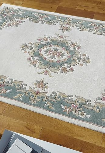 Rugstore shop ltd Royal Aubusson Design Rug | 100% Wool, Hand Tufted in India | Super Thick, Luxurious Soft Pile | Beige Wool Rug for Living Room, Bedroom & Home Décor (120 x 180 cm)