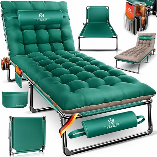 KESSER Campingsäng, hopfällbar fältsäng, 190 x 68 x 30 cm till 250 kg, kan belastas av Oxford-tyg och robust stålram + bärväska, nackkudde, sidoficka och mugghållare, perfekt för camping