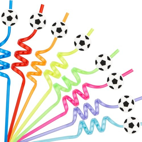FloralGrace 16 Piezas Pajitas de Fútbol para Fiestas, Decoraciones para Fiestas Temáticas de Fútbol, Pajitas Reutilizables para Accesorios de Fiestas Deportivas