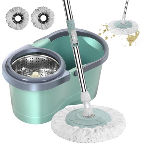 Juego de 1 fregona giratoria de microfibra y cubo – Mopa de limpieza giratoria de 360° con pedal de escurrido, fregona giratoria automática reutilizable para una limpieza del hogar sin esfuerzo