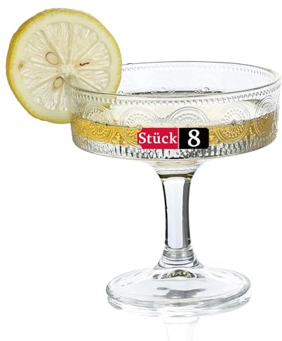 Srgeilzati 8 stycken ribbade coupéglas | martini-glas | vintage cocktailglas 20 cl