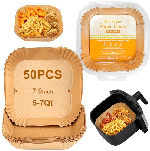 50 Pcs Papier Cuisson Air Fryer, Carrées 20 CM Papier Air Fryer Pour Ninja, Philips, Qualité Alimentaire Papier Sulfurisé, Papier Cuisson Jetable Pour Air Fryer, Four Et Micro-Ondes.