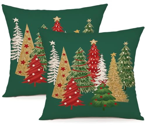 ZWJD Kissenbezug Weihnachten 40x40 2er Set Winterdeko Kissenbezüge Weihnachtskissenbezug Leinen Kissenhüllen für Weihnachtsdeko Innen- & Außenbereich Sofa Schlafzimmer Kissenhülle 40x40 cm